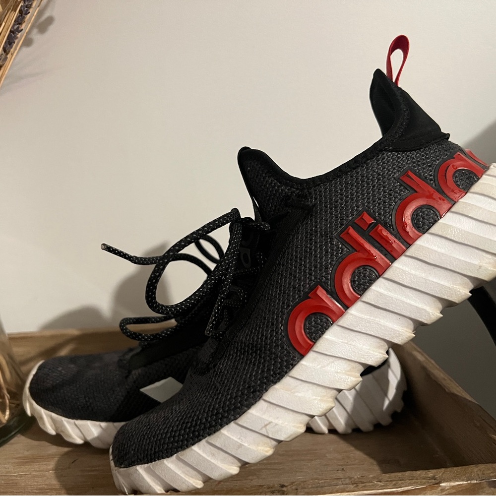 Kids Adidas Black and Red Athletic Shoes